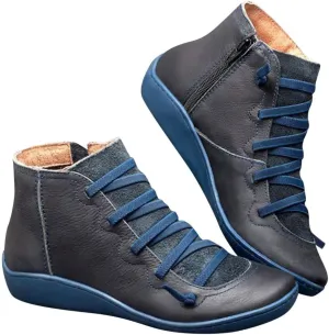 Ankle Booties for Women Flat Heel,Women’s Ankle Boots Fashion Lace Up Side Zip Vintage Booties Low Heel Arch Support