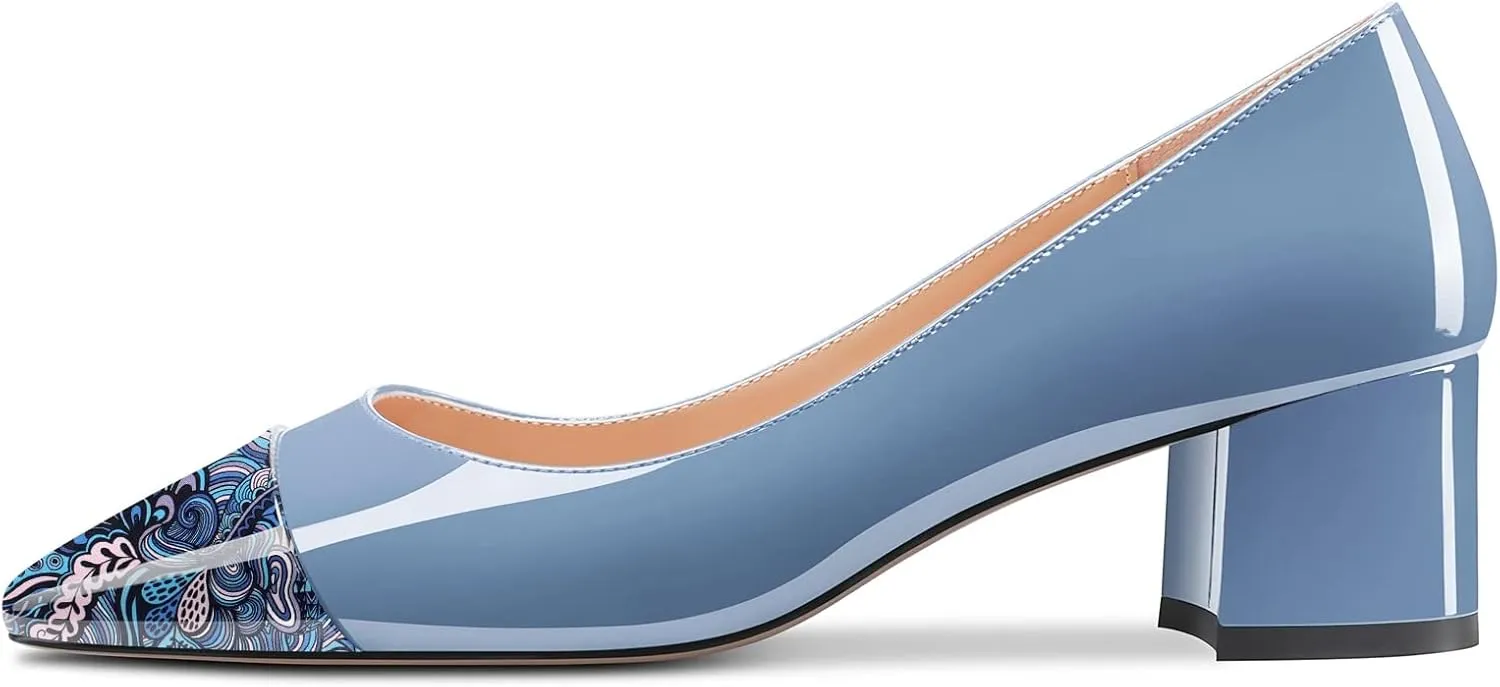 Castamere Women Mid Chunky Block Heel Square Cap Toe Slip-on Pumps Office Casual 2.0 Inches Heels