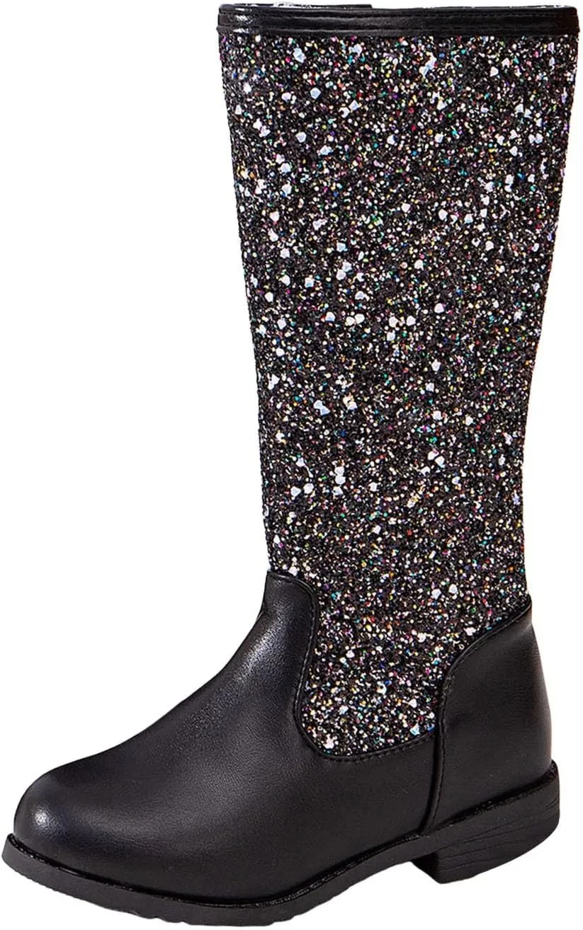 Girls Cowgirl Boots Mid Calf Square Toe Western Boot for Kids Glitter Cowboy Boots Party Snow Boots for Children Shoe