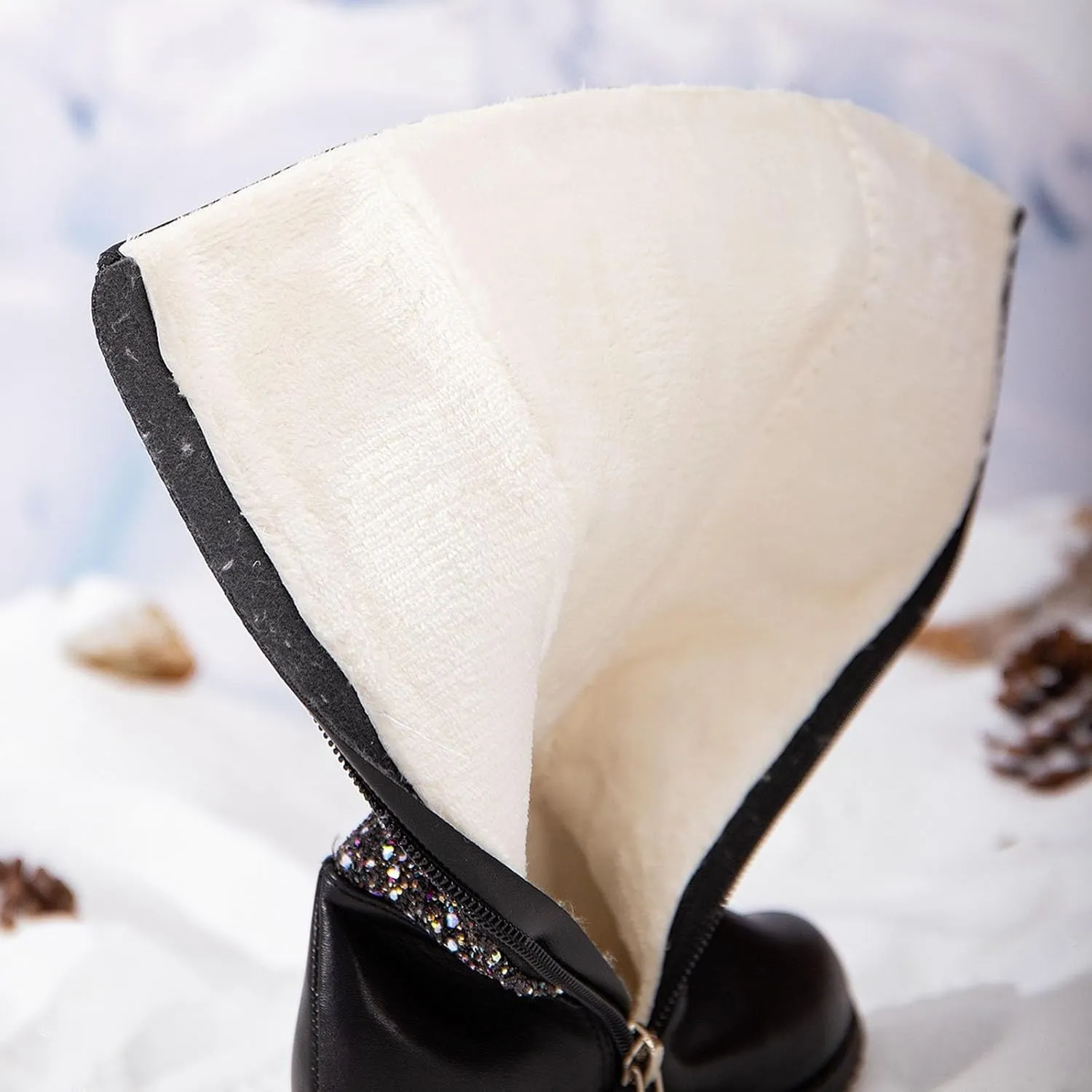 Girls Cowgirl Boots Mid Calf Square Toe Western Boot for Kids Glitter Cowboy Boots Party Snow Boots for Children Shoe