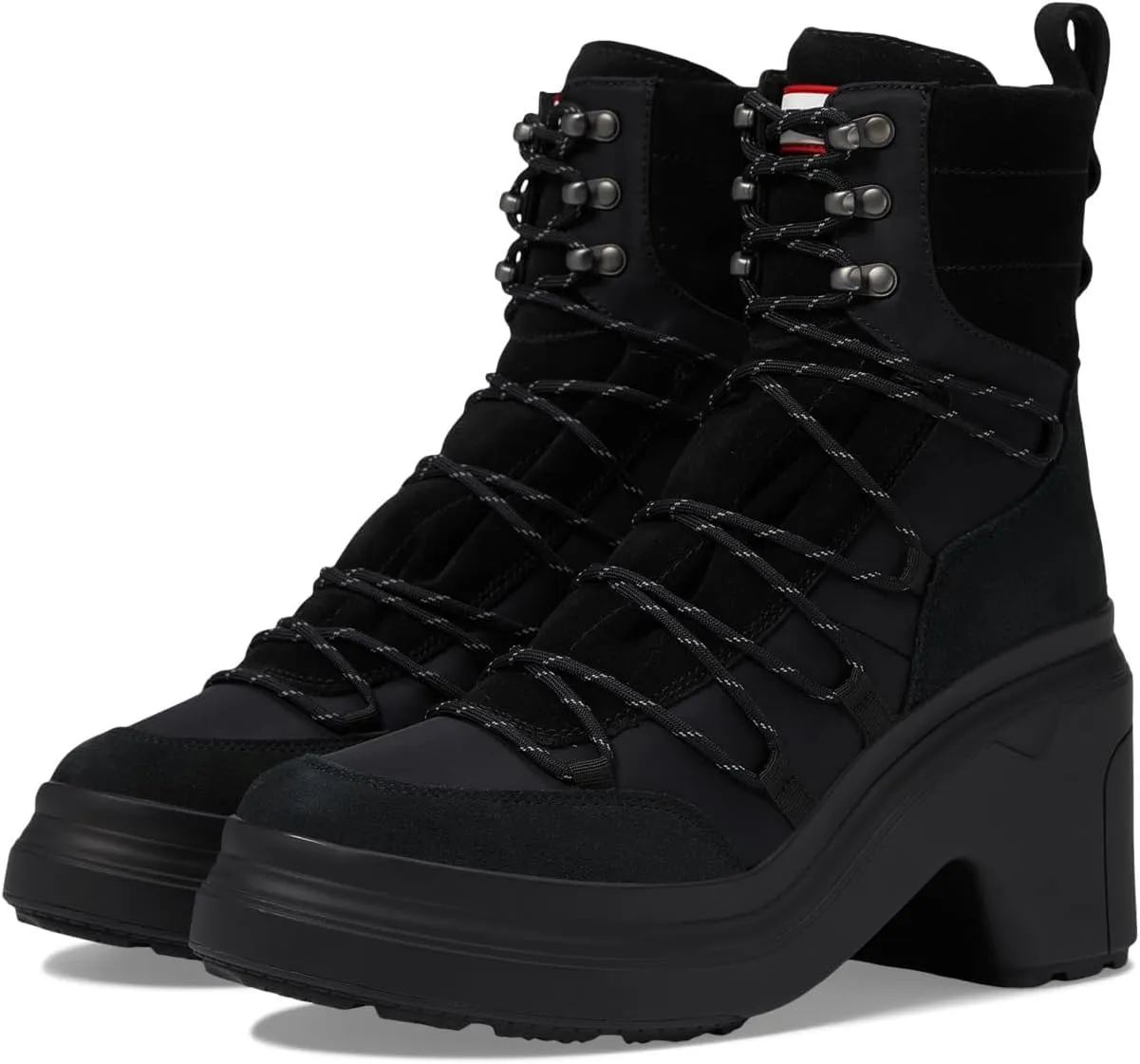 Hunter Womens Discoverer Mid Lace-Up Leather Heel Boot