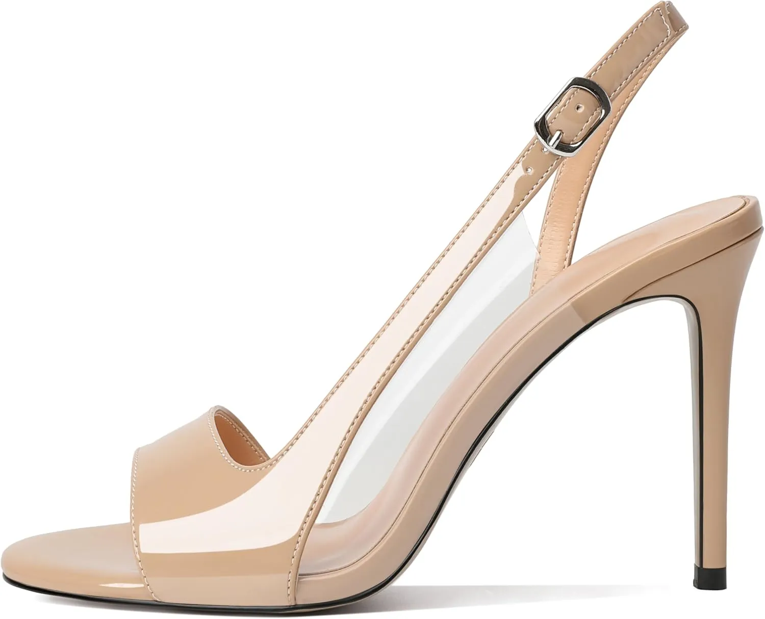 Joseywade Women's Slingback Heels Clear Pumps Stiletto High Heeled Sandals Open Toe with Buckle Wedding Dress Shoes