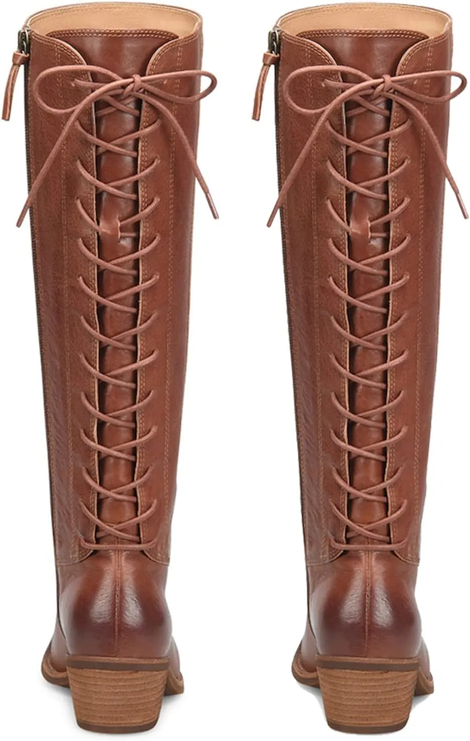 LEHOOR Women Vintage Low Stacked Heel Knee High Western Boots Lace Up Round Toe 1.5" Chunky Heel Knee High Riding Boots Side Zipper Burnished Suede Slouch Winter Boot Tall Chic Retro Holiday 4-11 M US
