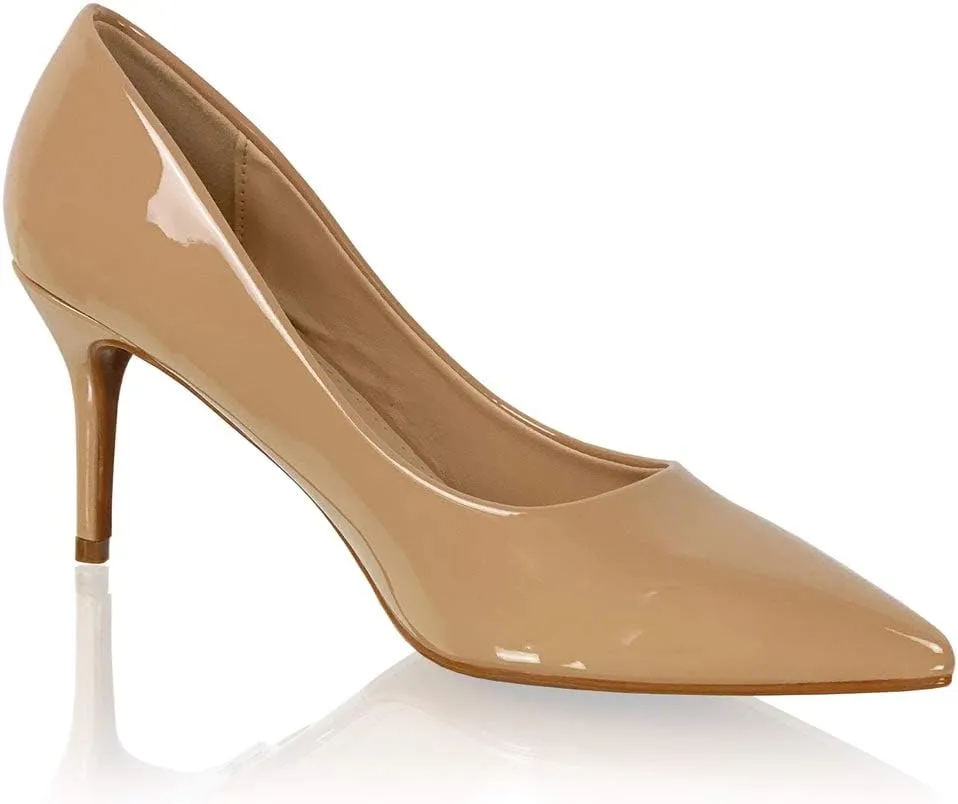 Marc Defang Womens Nude Patent Leather 3" Pointed Toe Pumps