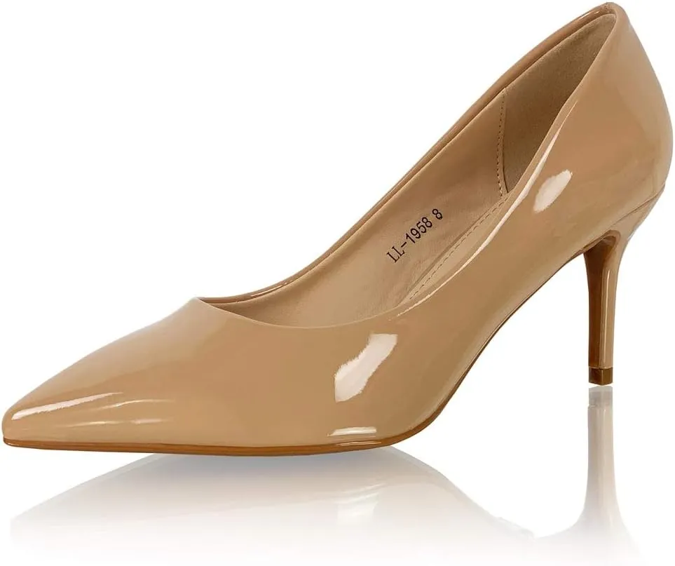 Marc Defang Womens Nude Patent Leather 3" Pointed Toe Pumps