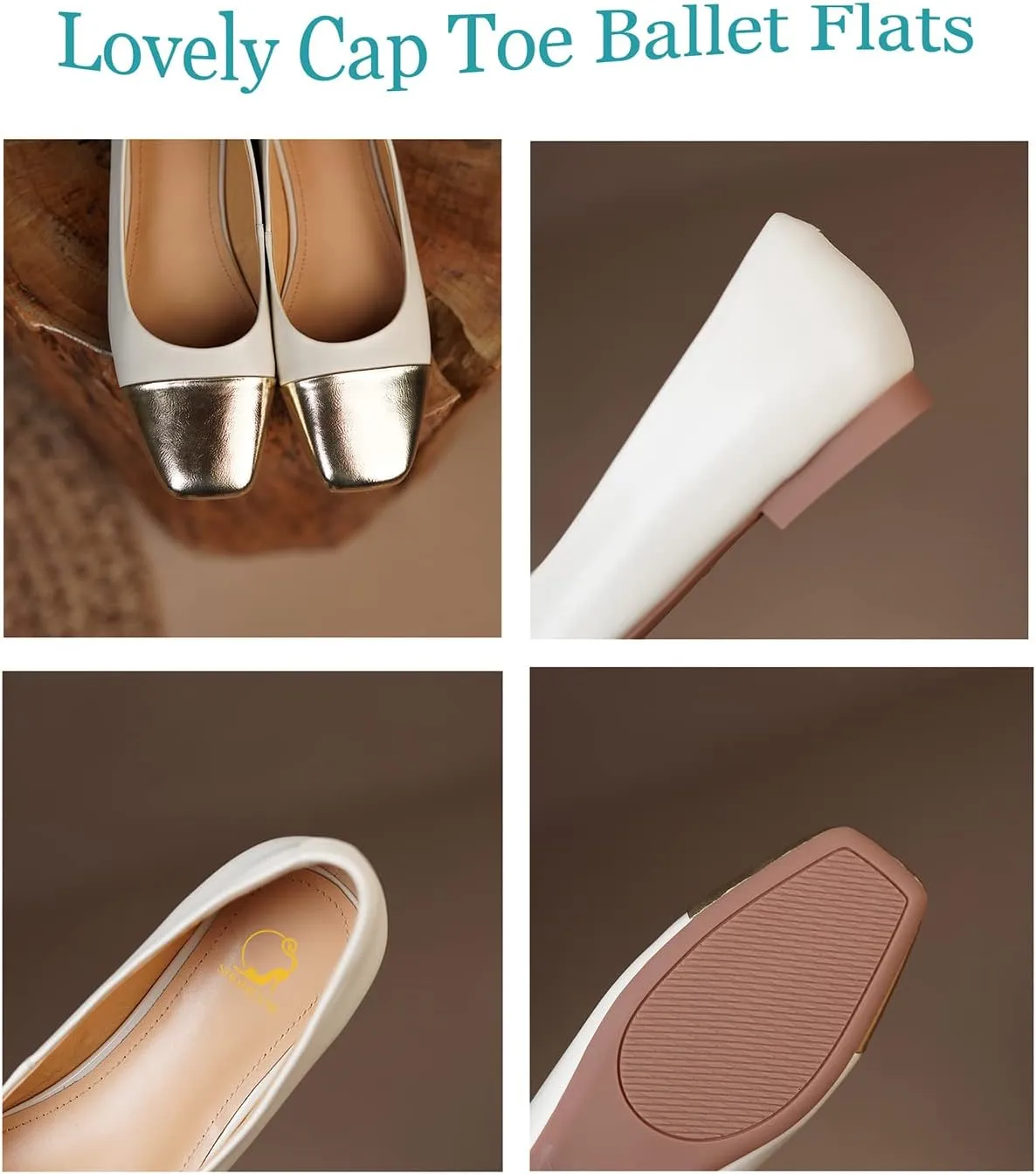 SHODENSE Women Cap Toe Flats Metallic Slip On Ballet Flats Square Closed Toe Comfortable Two-Toned Dress Flats Colorblock Flat Heel Work Shoes Office Ladies Patchwork Bridal Wedding Casual 4-13 M US