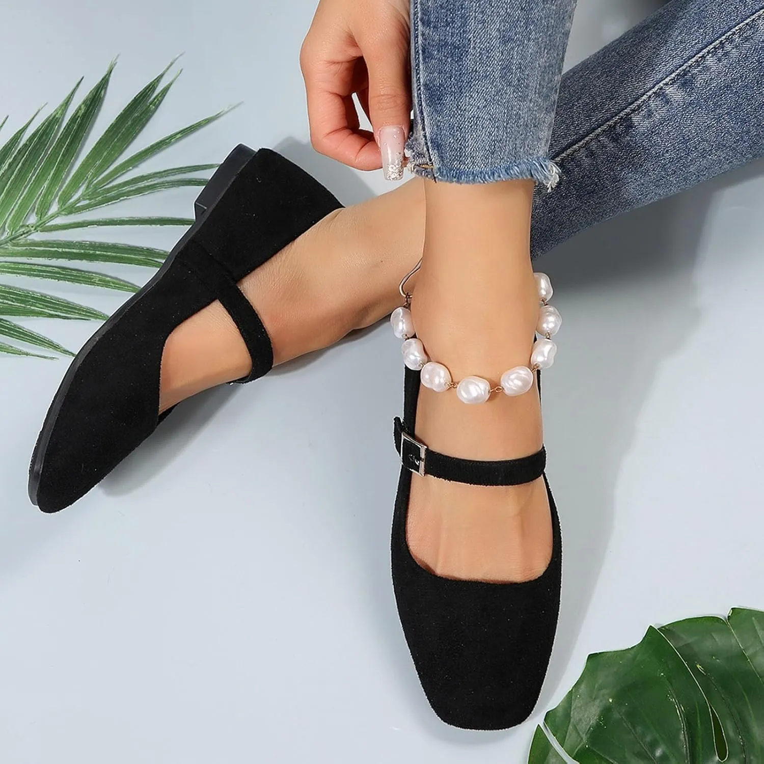 Suede Flats for Women Slip On Loafers Square Toe Work Flats Comfort Ballet Flats Casual Office Shoes Flat Dress Shoes