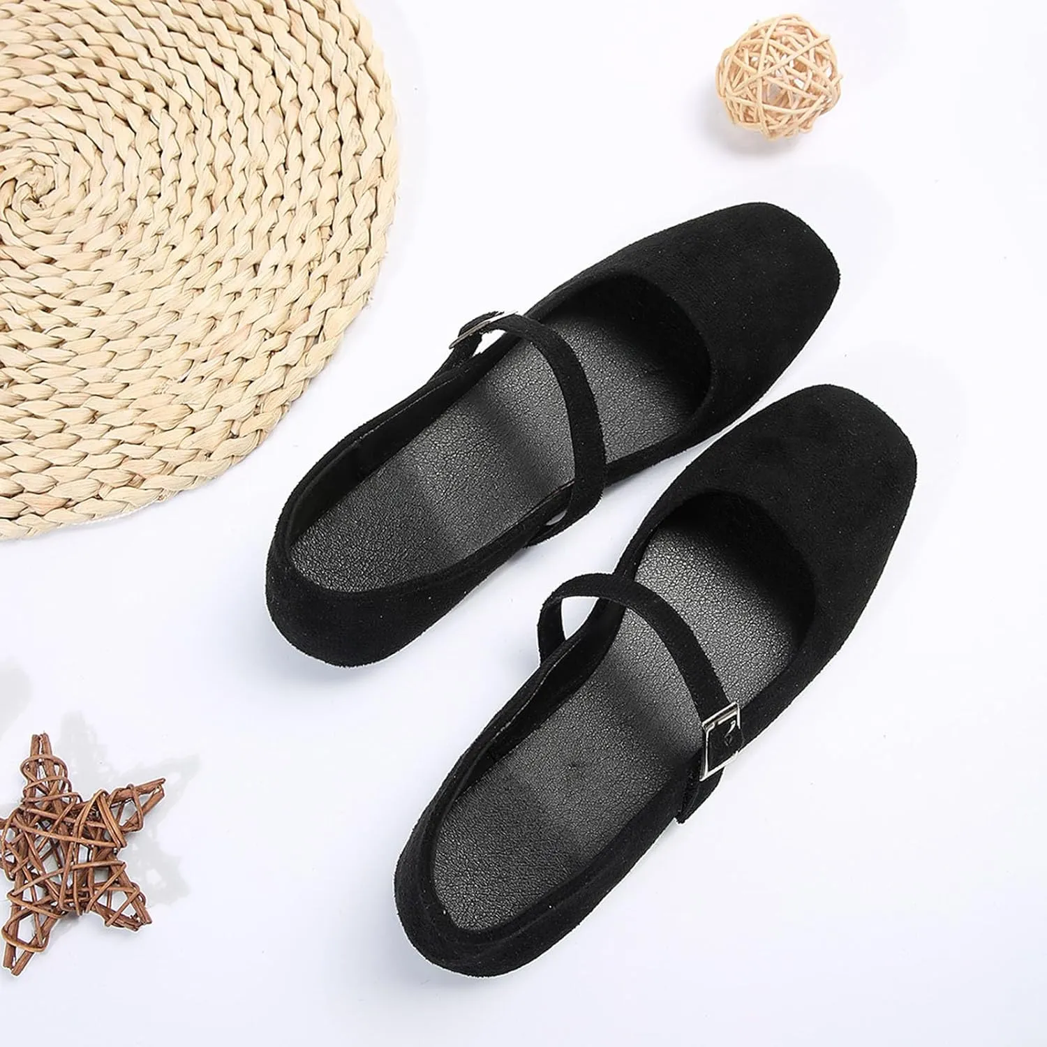 Suede Flats for Women Slip On Loafers Square Toe Work Flats Comfort Ballet Flats Casual Office Shoes Flat Dress Shoes