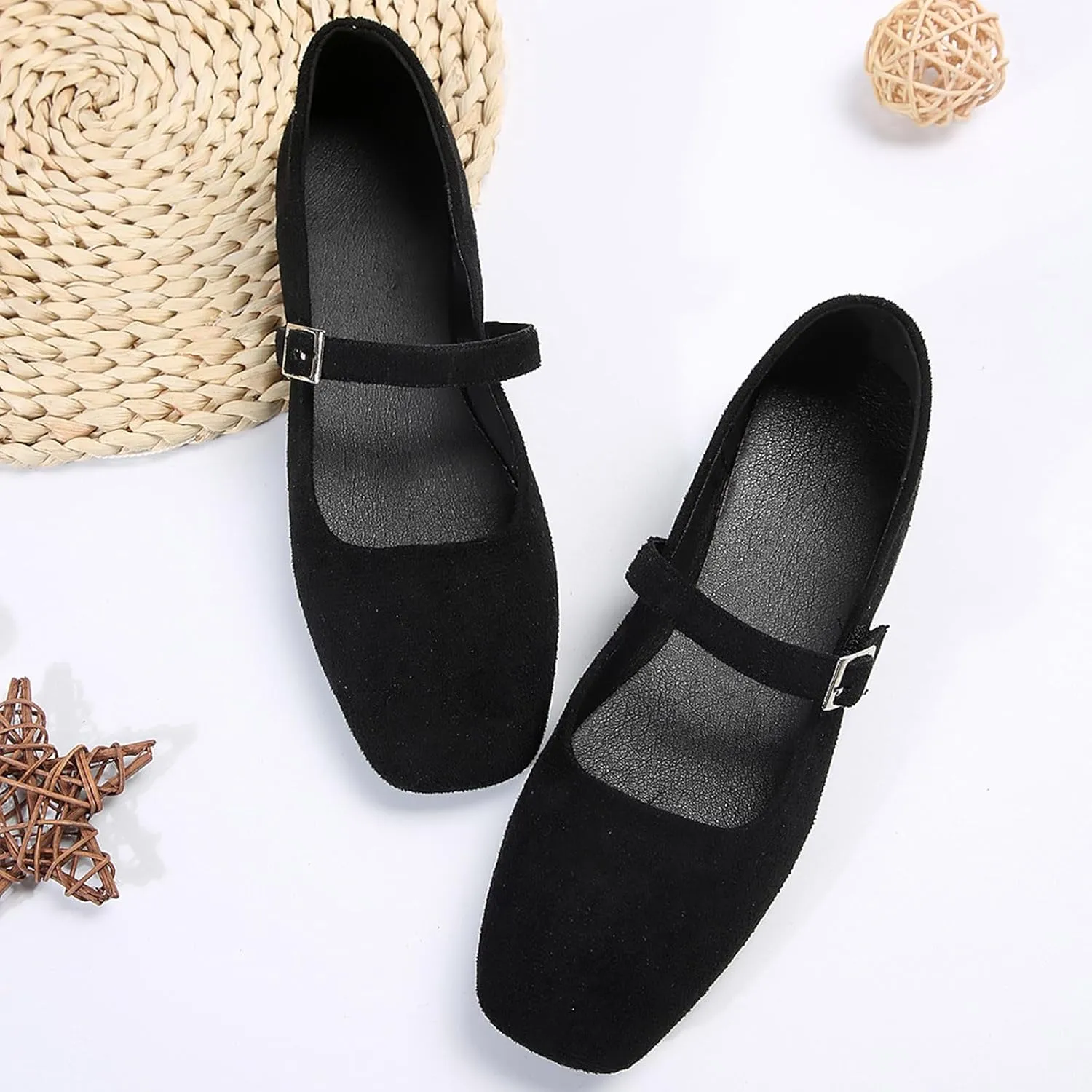 Suede Flats for Women Slip On Loafers Square Toe Work Flats Comfort Ballet Flats Casual Office Shoes Flat Dress Shoes